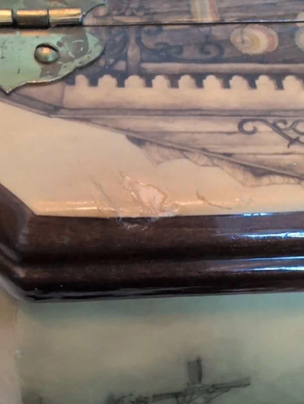 Vintage Anton Pieck Wood & Decoupage  Jewelry Box Handbag